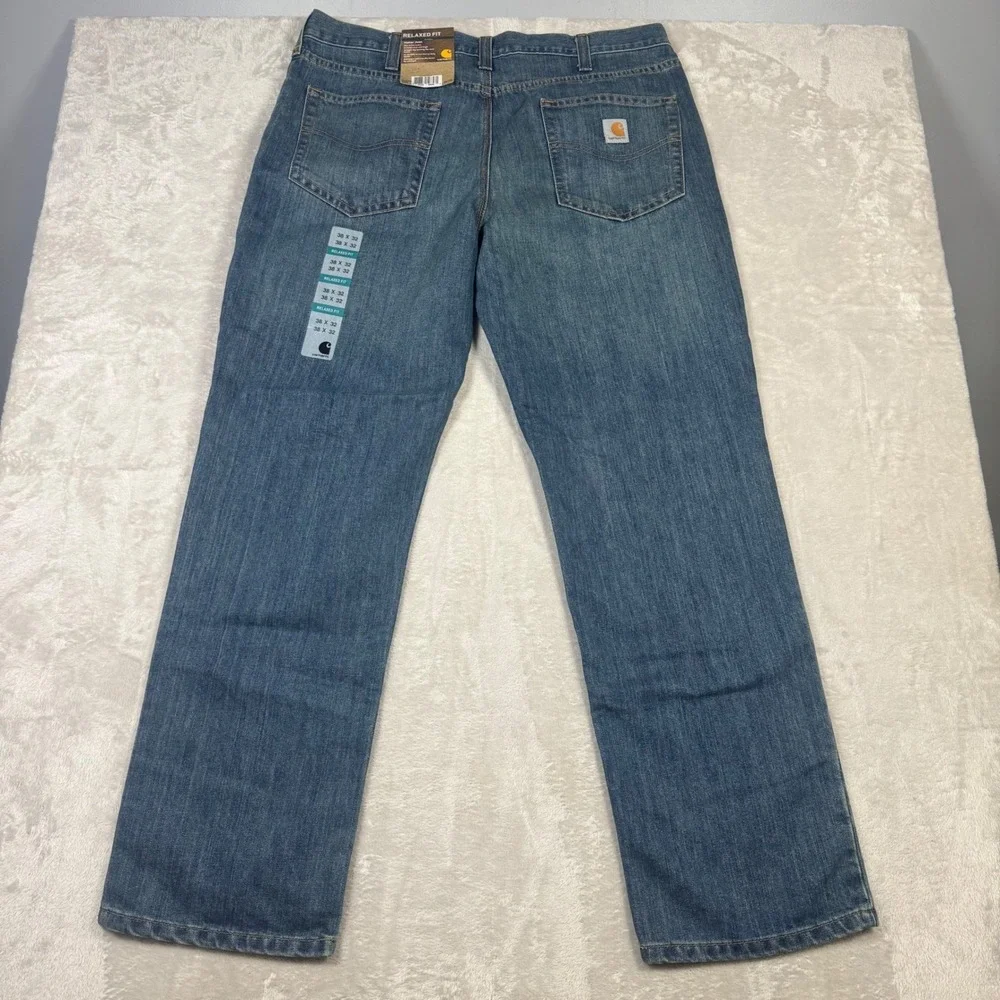 NWT Carhartt Holter Jeans Relaxed Fit 38x32 Mens Denim Pants Blue Straight Leg - Picture 2 of 8